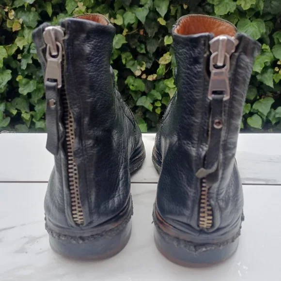Elia Maurizi Leather Ankle Boots Back Zip Natural Rubber Mid-Sole Size 10.5 M - Picture 6 of 12